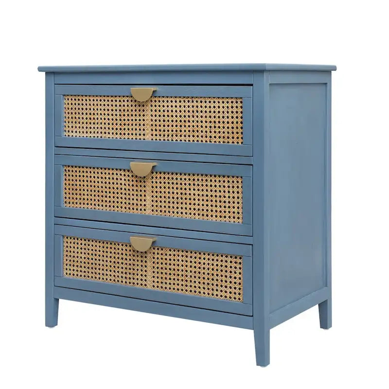 Commode 3 Tiroirs, Rotin Naturel, Idéale pour Chambre à Coucher