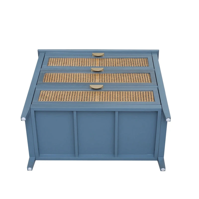 Commode 3 Tiroirs, Rotin Naturel, Idéale pour Chambre à Coucher