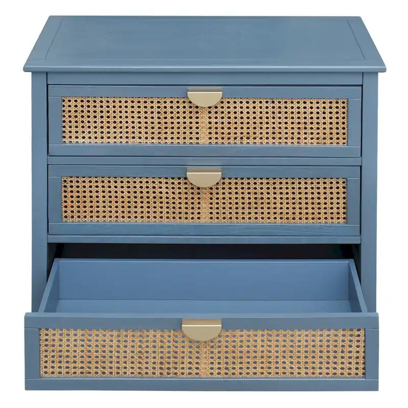 Commode 3 Tiroirs, Rotin Naturel, Idéale pour Chambre à Coucher