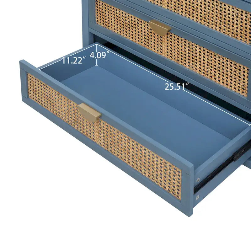 Commode 3 Tiroirs, Rotin Naturel, Idéale pour Chambre à Coucher