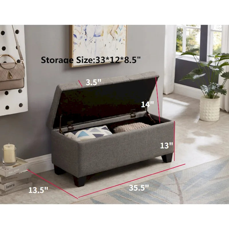 Banc rectangulaire de rangement rembourré