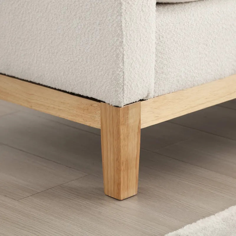 Banc rembourré pieds en bois et coussins traversins