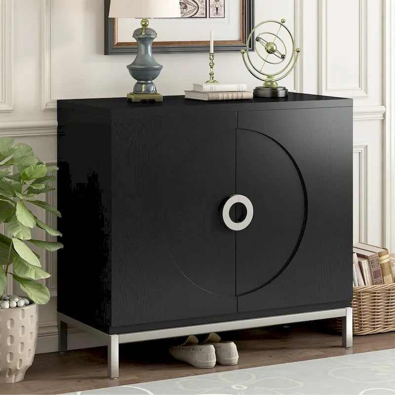 Meuble d'appoint avec placage en bois massif et piètement en métal