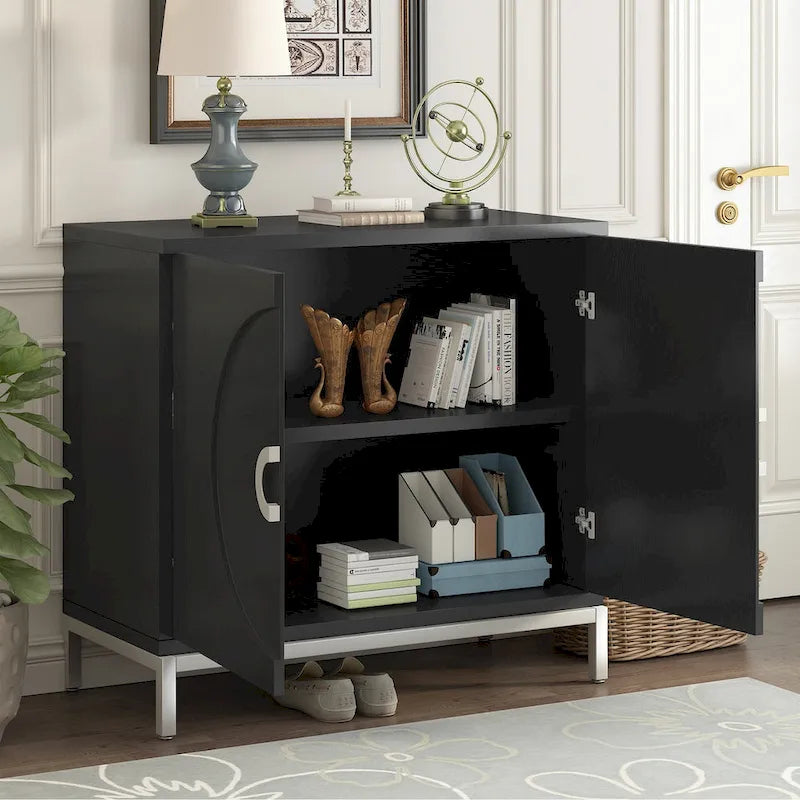 Meuble d'appoint avec placage en bois massif et piètement en métal