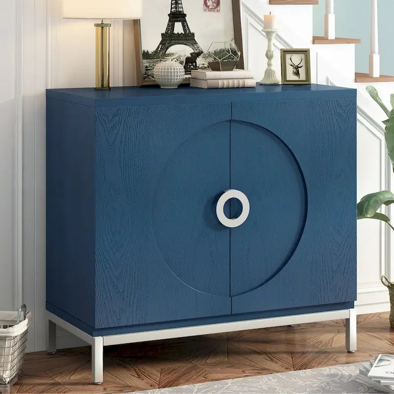 Meuble d'appoint avec placage en bois massif et piètement en métal