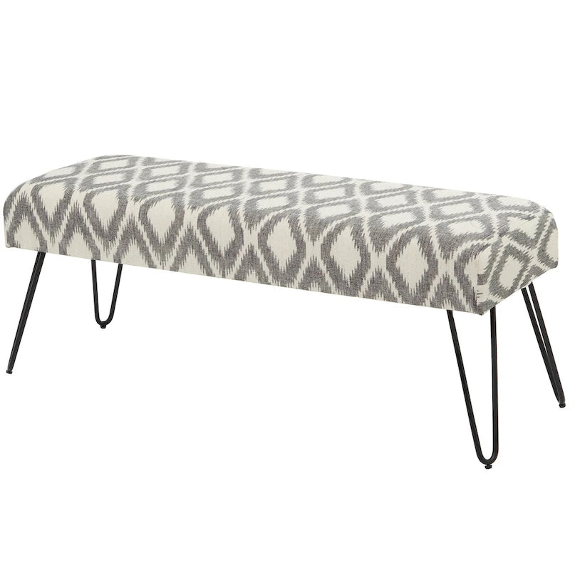Banc en métal floral, à motifs de losanges ou tribal avec pieds épingle à cheveux en métal