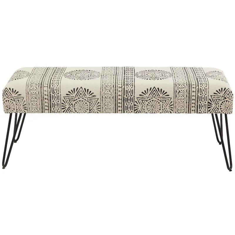 Banc en métal floral, à motifs de losanges ou tribal avec pieds épingle à cheveux en métal