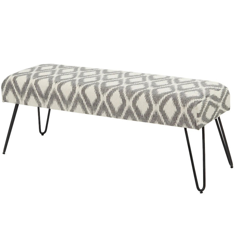 Banc en métal floral, à motifs de losanges ou tribal avec pieds épingle à cheveux en métal