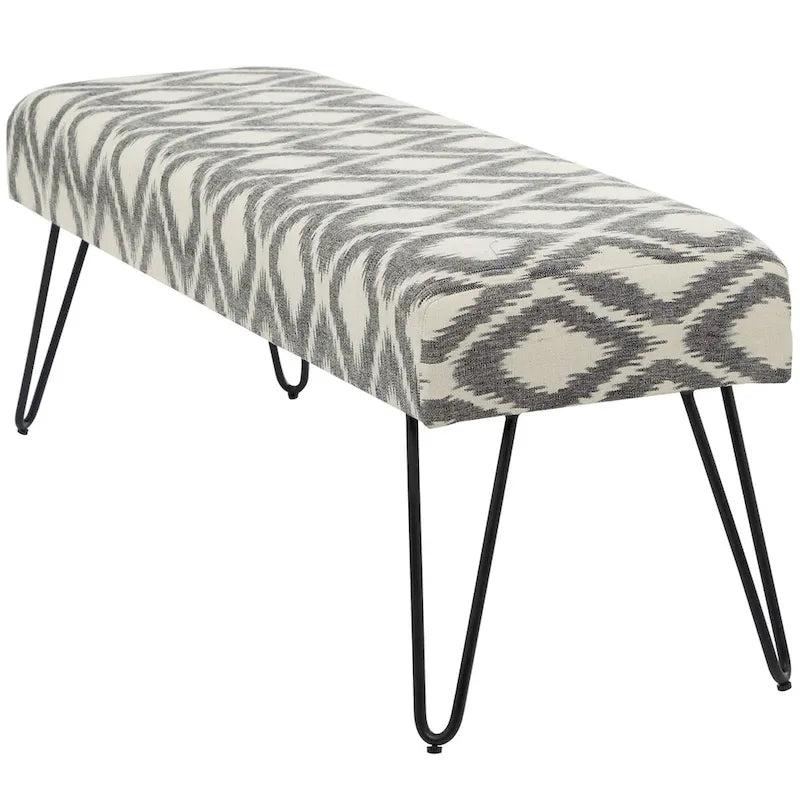 Banc en métal floral, à motifs de losanges ou tribal avec pieds épingle à cheveux en métal
