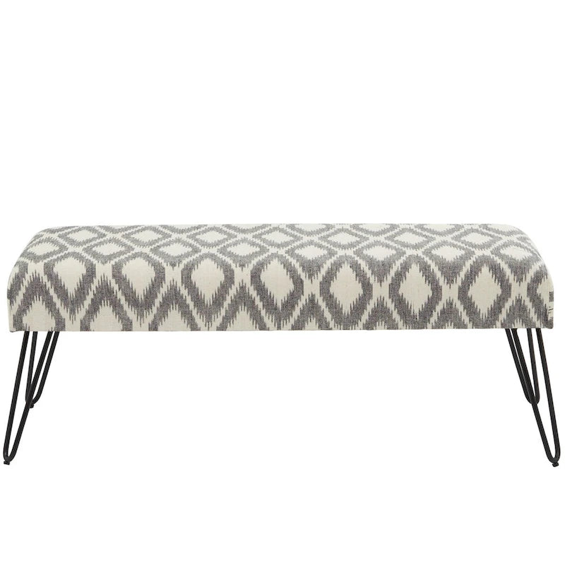 Banc en métal floral, à motifs de losanges ou tribal avec pieds épingle à cheveux en métal