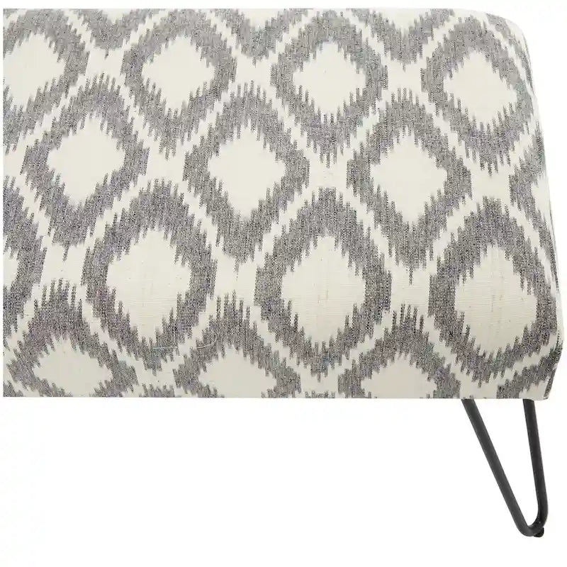 Banc en métal floral, à motifs de losanges ou tribal avec pieds épingle à cheveux en métal