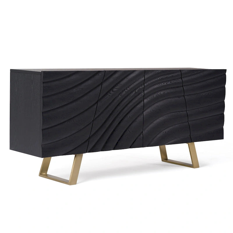 Buffet noir et doré de style Mid-Century