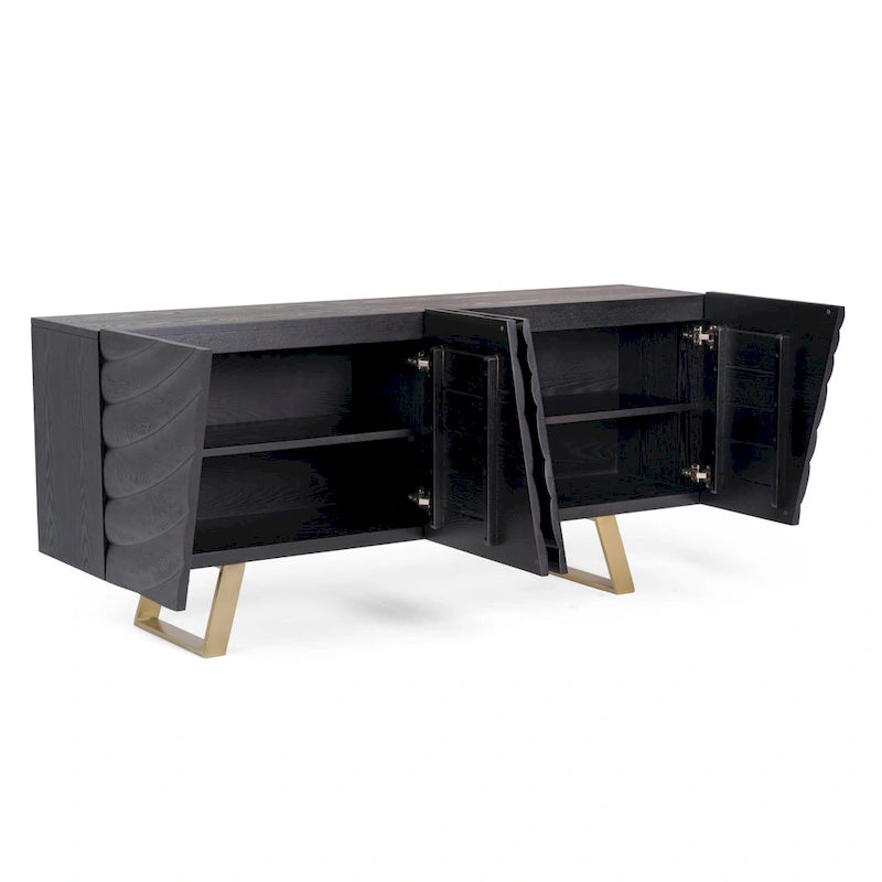Buffet noir et doré de style Mid-Century