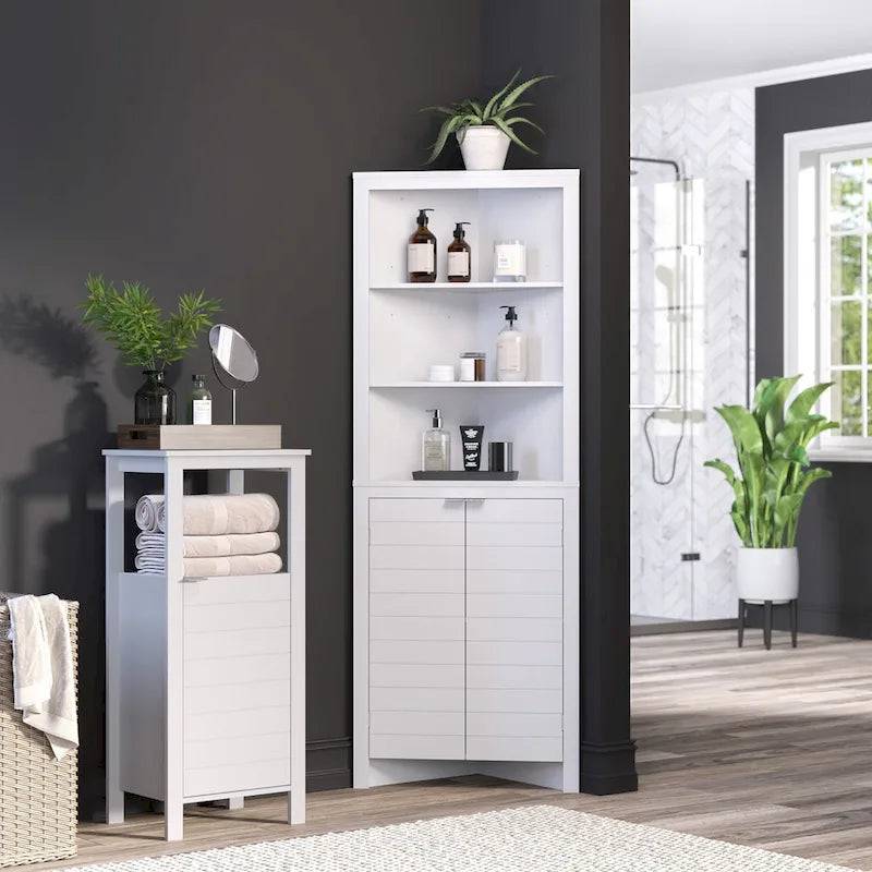 Armoire de rangement d'angle haute de salle de bain avec étagères ouvertes