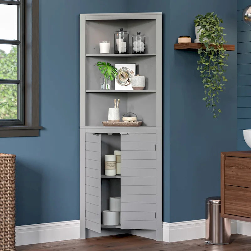 Armoire de rangement d'angle haute de salle de bain avec étagères ouvertes