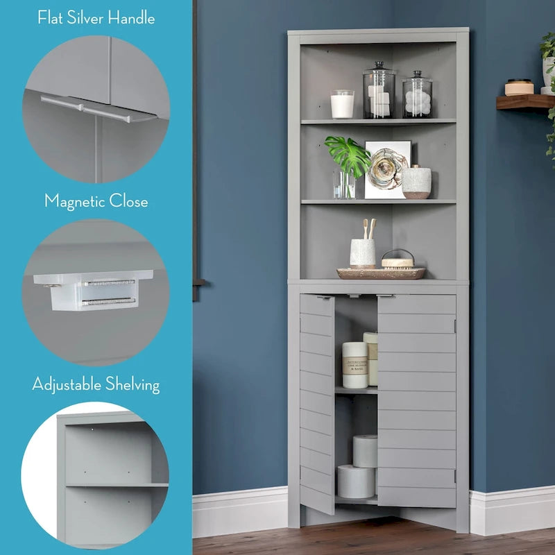 Armoire de rangement d'angle haute de salle de bain avec étagères ouvertes