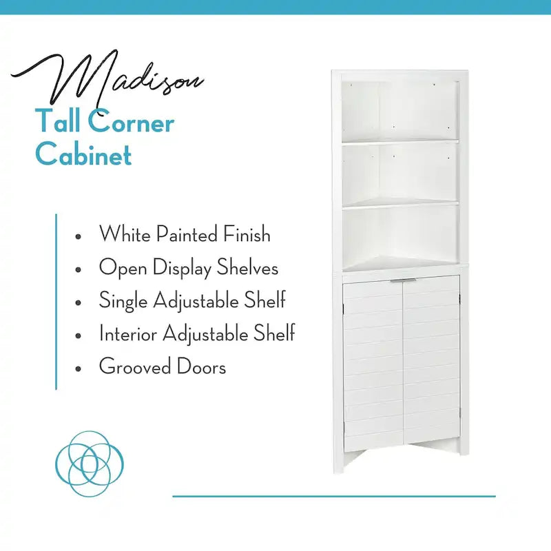 Armoire de rangement d'angle haute de salle de bain avec étagères ouvertes