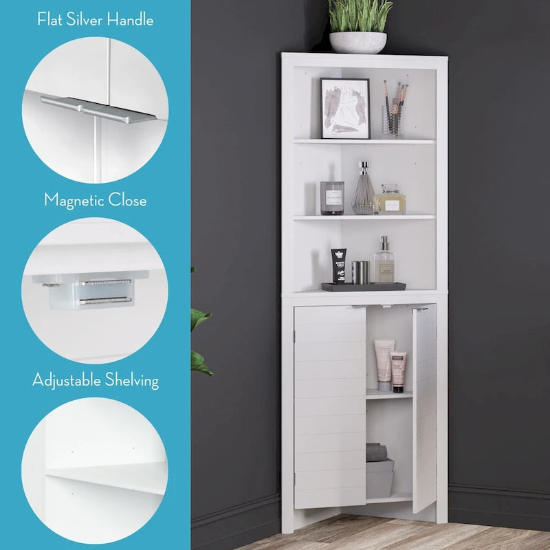 Armoire de rangement d'angle haute de salle de bain avec étagères ouvertes