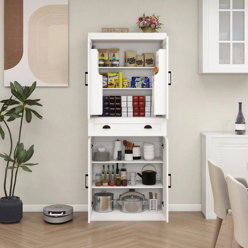 Armoire de rangement de cuisine avec 4 portes, 1 tiroir, 2 étagères réglables