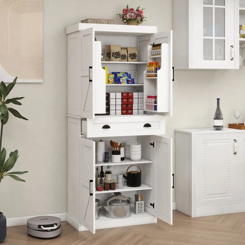 Armoire de rangement de cuisine avec 4 portes, 1 tiroir, 2 étagères réglables
