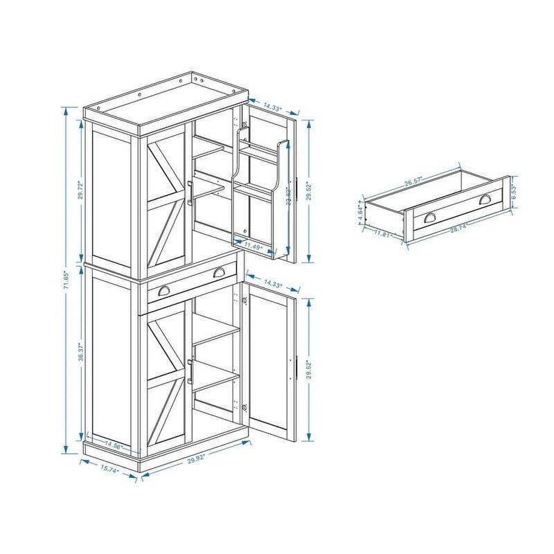 Armoire de rangement de cuisine avec 4 portes, 1 tiroir, 2 étagères réglables