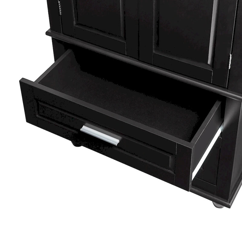 Meuble de rangement haut avec deux tiroirs pour salle de bain/bureau, noir