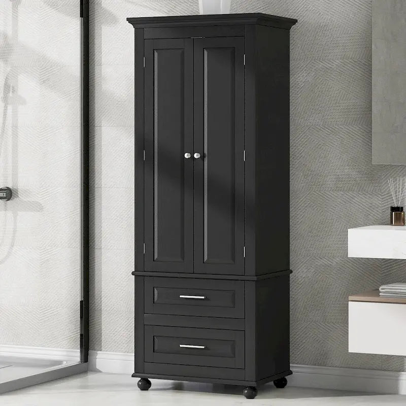 Meuble de rangement haut avec deux tiroirs pour salle de bain/bureau, noir