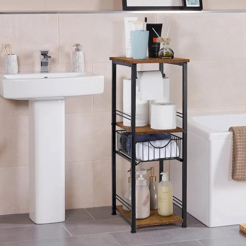 Étagère de rangement 3 niveaux pour serviettes de salle de bain avec porte-papier