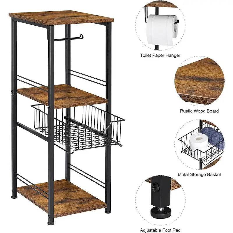 Étagère de rangement 3 niveaux pour serviettes de salle de bain avec porte-papier