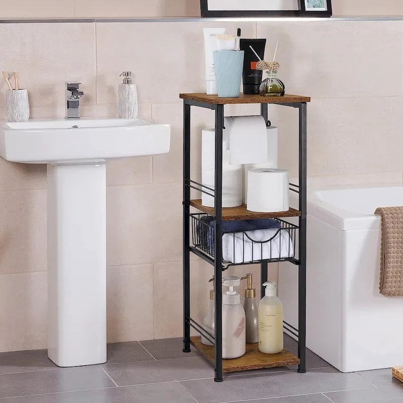 Étagère de rangement 3 niveaux pour serviettes de salle de bain avec porte-papier