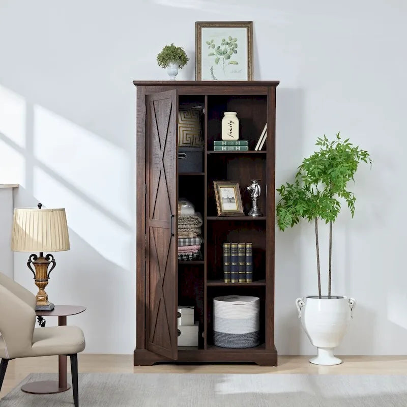 Rustic Tall Storage Cabinet Barn Door Storage