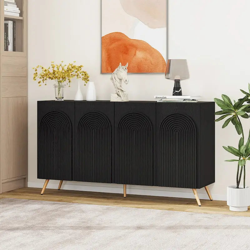 Buffet 4 portes sculpté 3D avec arche, meuble de rangement pour buffet