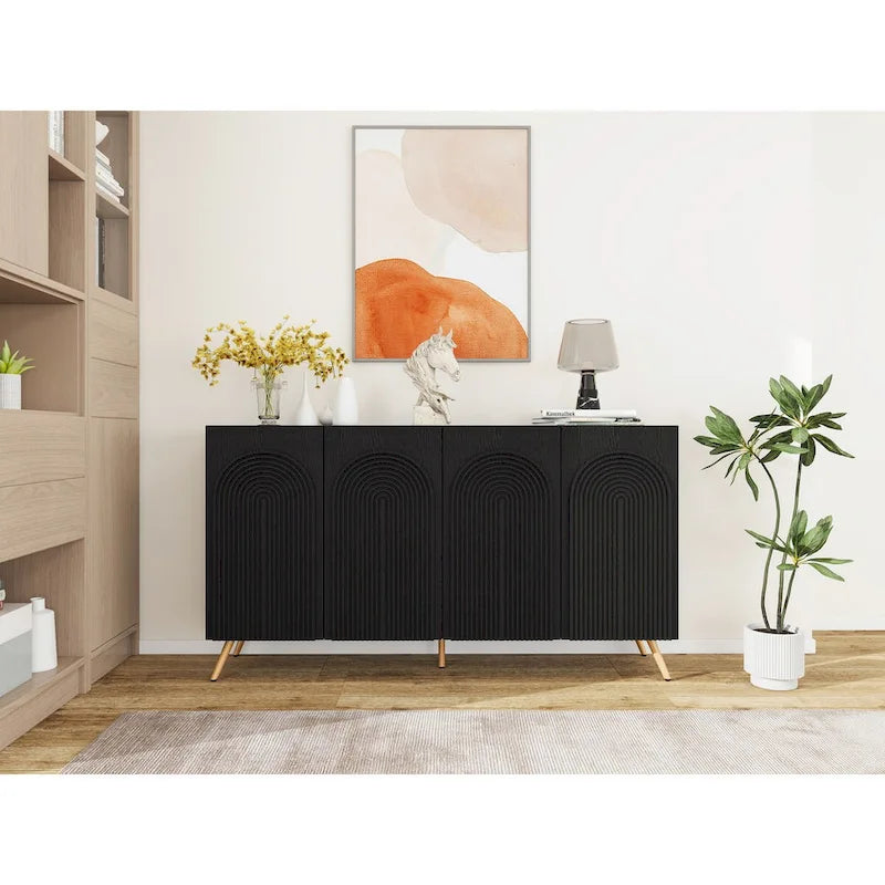 Buffet 4 portes sculpté 3D avec arche, meuble de rangement pour buffet