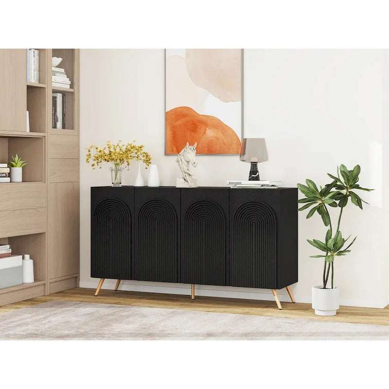 Buffet 4 portes sculpté 3D avec arche, meuble de rangement pour buffet