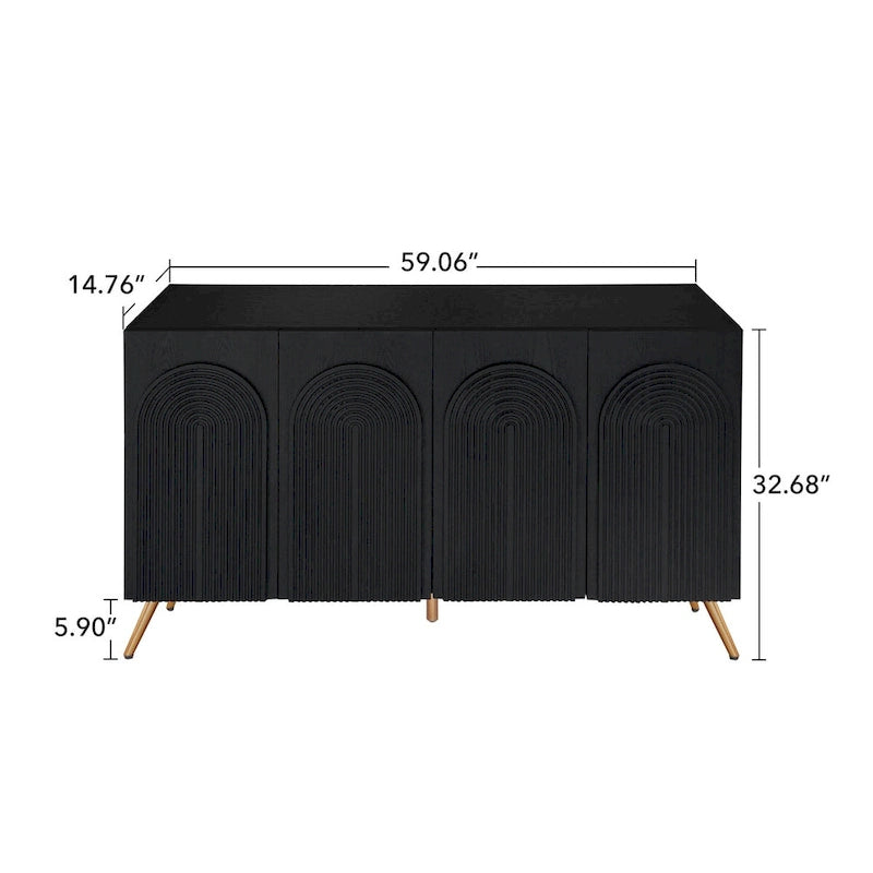 Buffet 4 portes sculpté 3D avec arche, meuble de rangement pour buffet